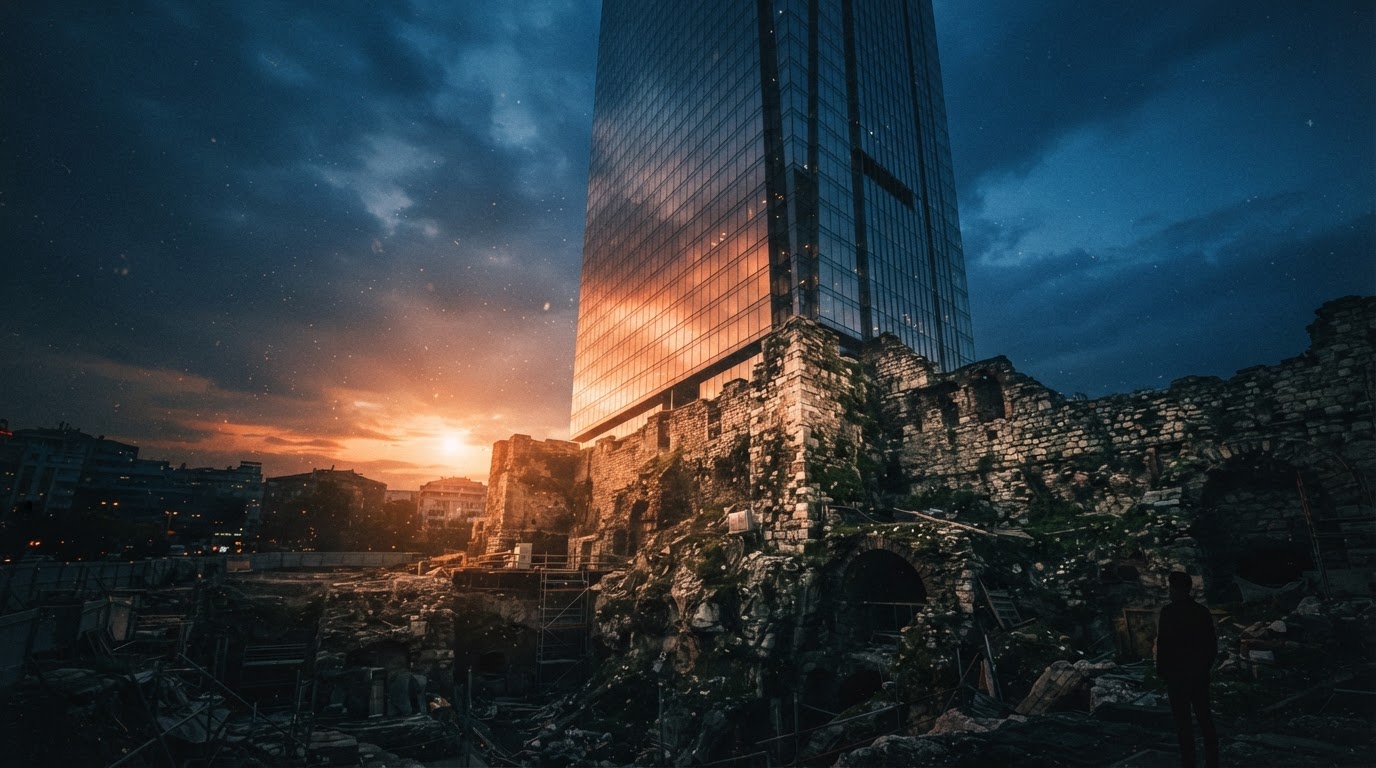 Ciudad evolucionando a través de las eras