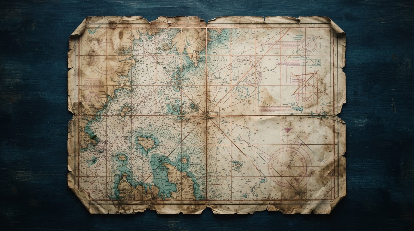Estudio de cartógrafo con mapas e instrumentos de bronce